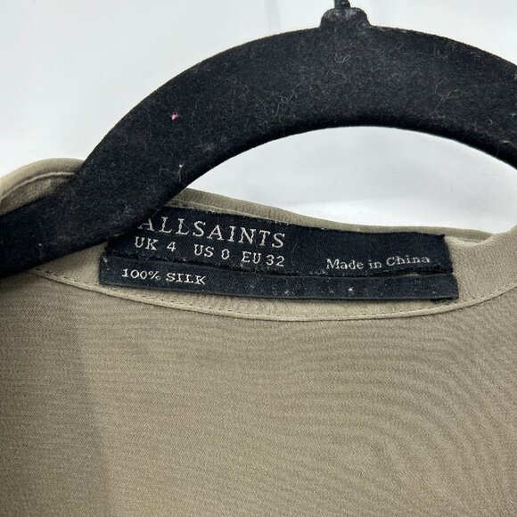 ALL SAINTS 100% Silk Army Green Pearl Snap Button Up Lightweight Blouse Size 0 - Picture 4 of 6